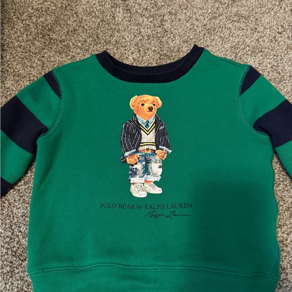 Ralph Lauren Kids Green and Navy Polo Bear Hoodie